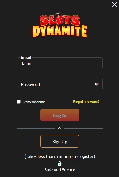 Slots Dynamite casino login form